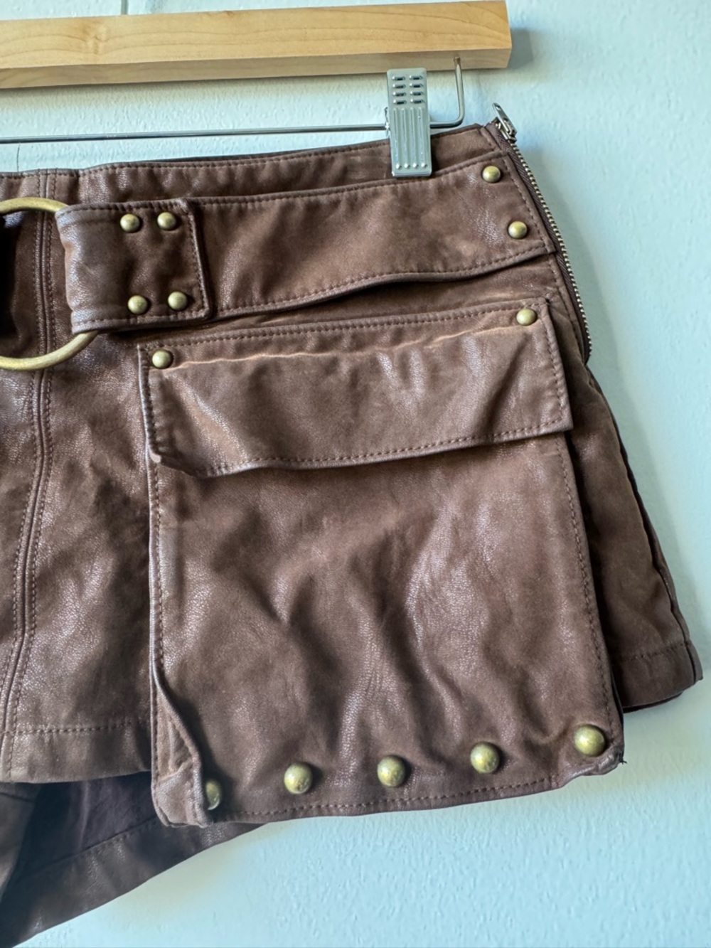 Free People micro mini Brown Suede cargo skort Skirt size 4 low rise Y2K boho - Picture 7 of 13